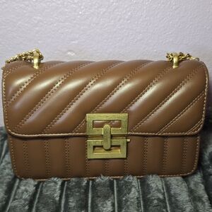 Brown Quilted Chain Shoulder Bag with Gold Hardware